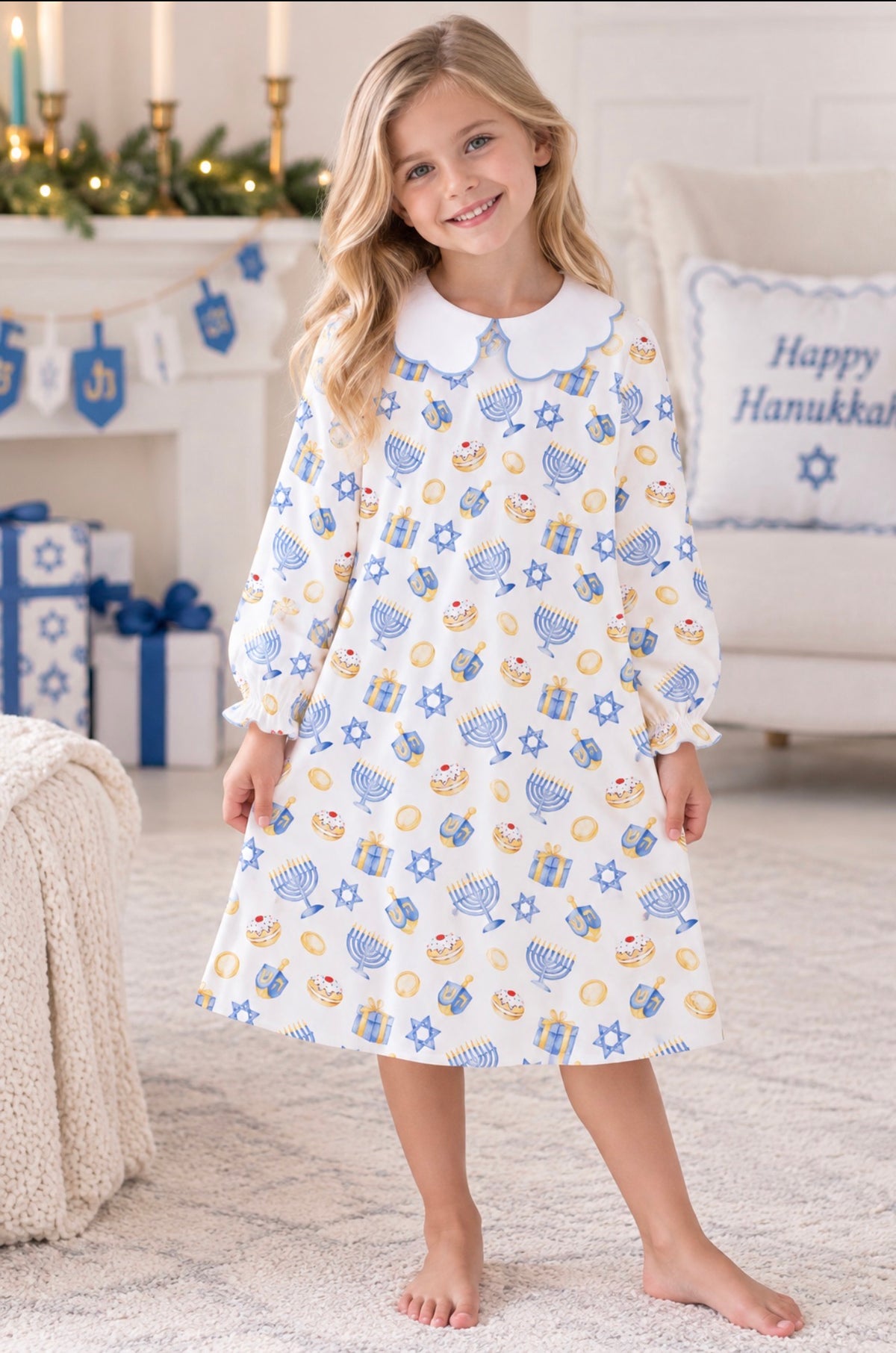 Happy Hanukkah Scalloped Gown