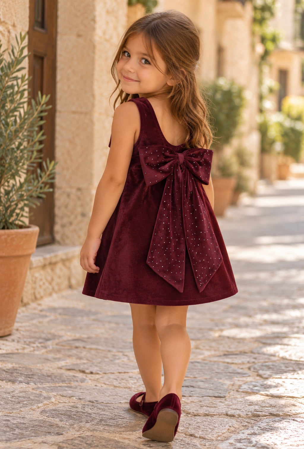 Burgundy Bow Crystal Dress