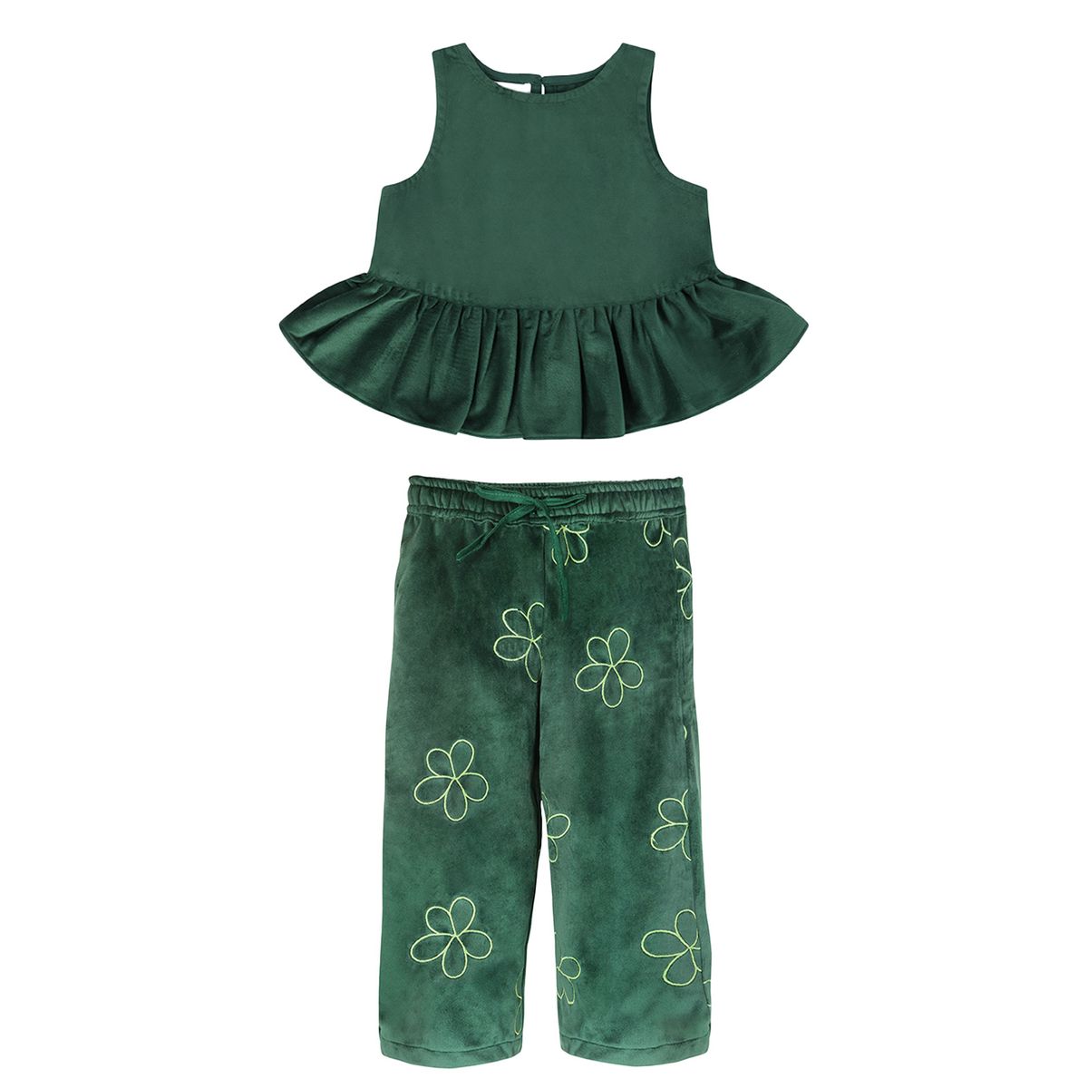 Green Petal Velvet Pant Set
