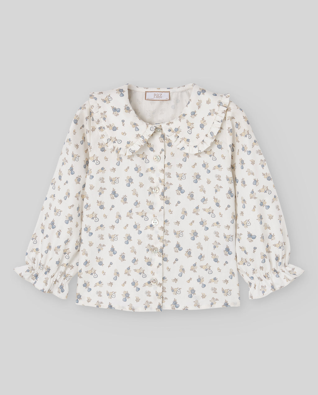 Blue Floral & Pear Blouse with Pleated Skirt Set