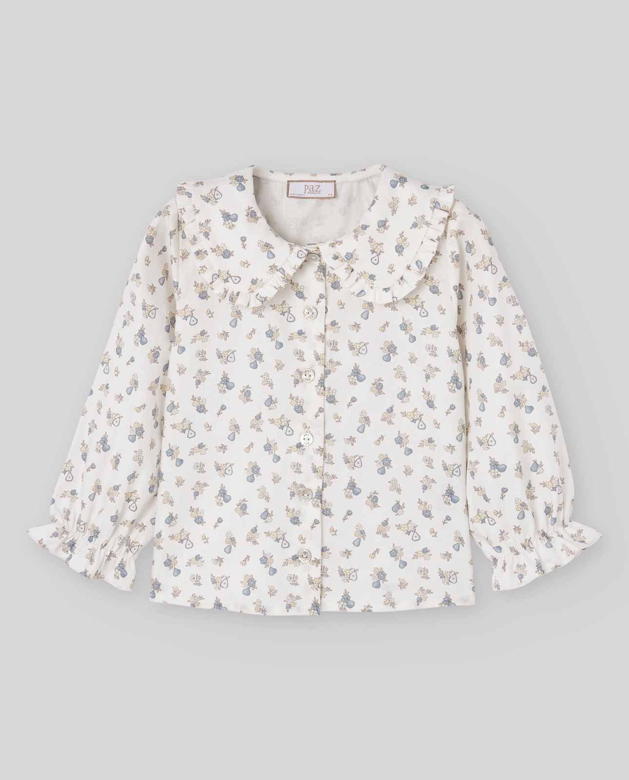 Blue Floral & Pear Blouse with Pleated Skirt Set