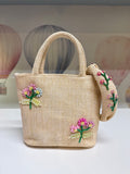 Beaded Flowers Raffia tote bag