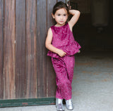 Burgandy Sequin Velvet Top & Pant Set