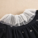 Girl Black Muslin with Glitter Star Dress