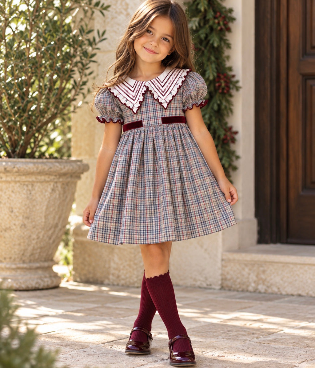 Burgundy Velvet Plaid Dress