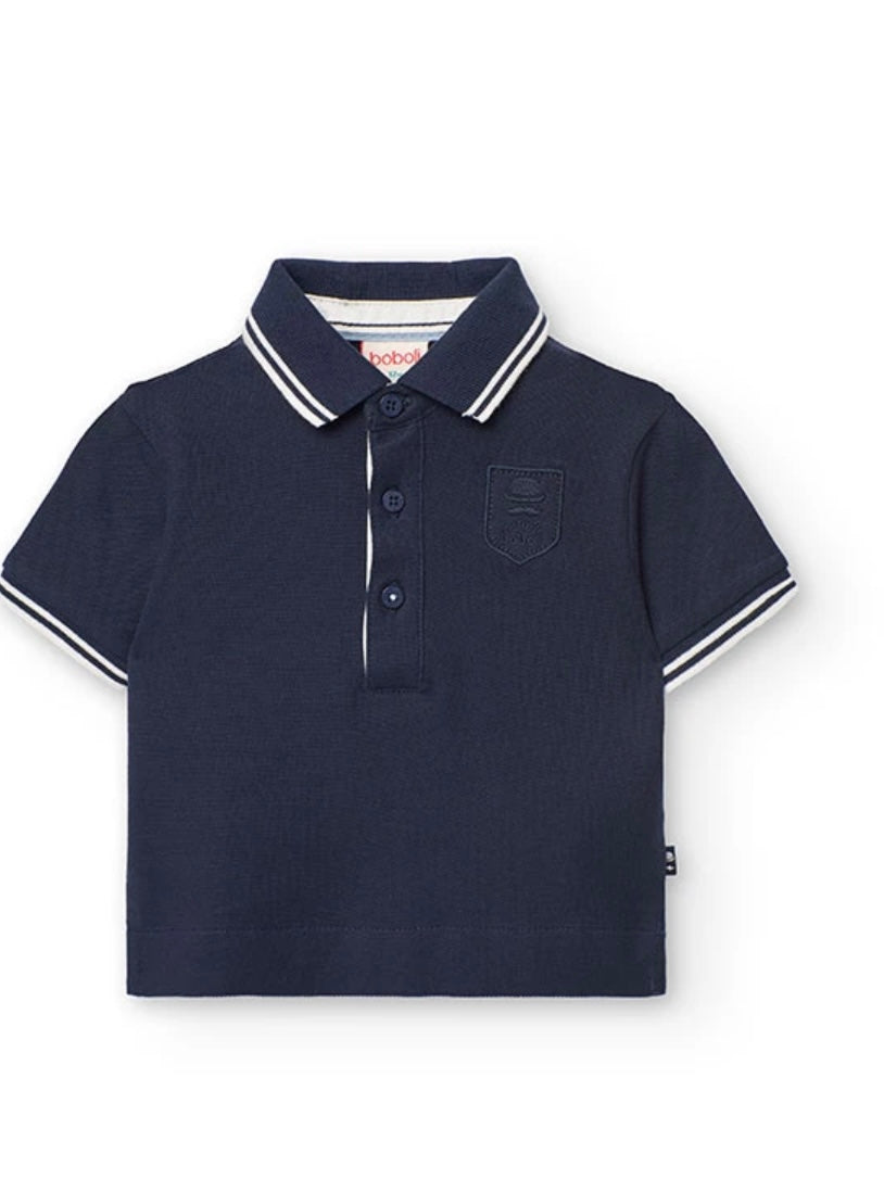 Navy Blue white Striped Collar