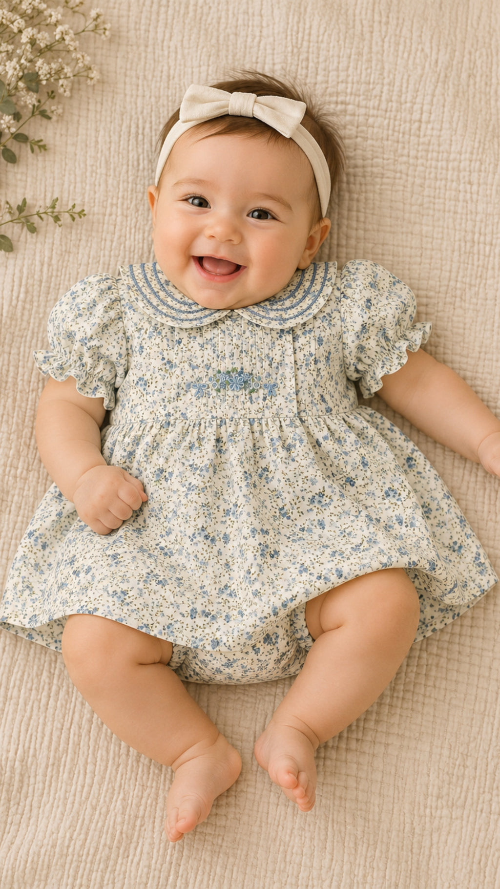 Blue Liberty Collar Flower Baby Dress
