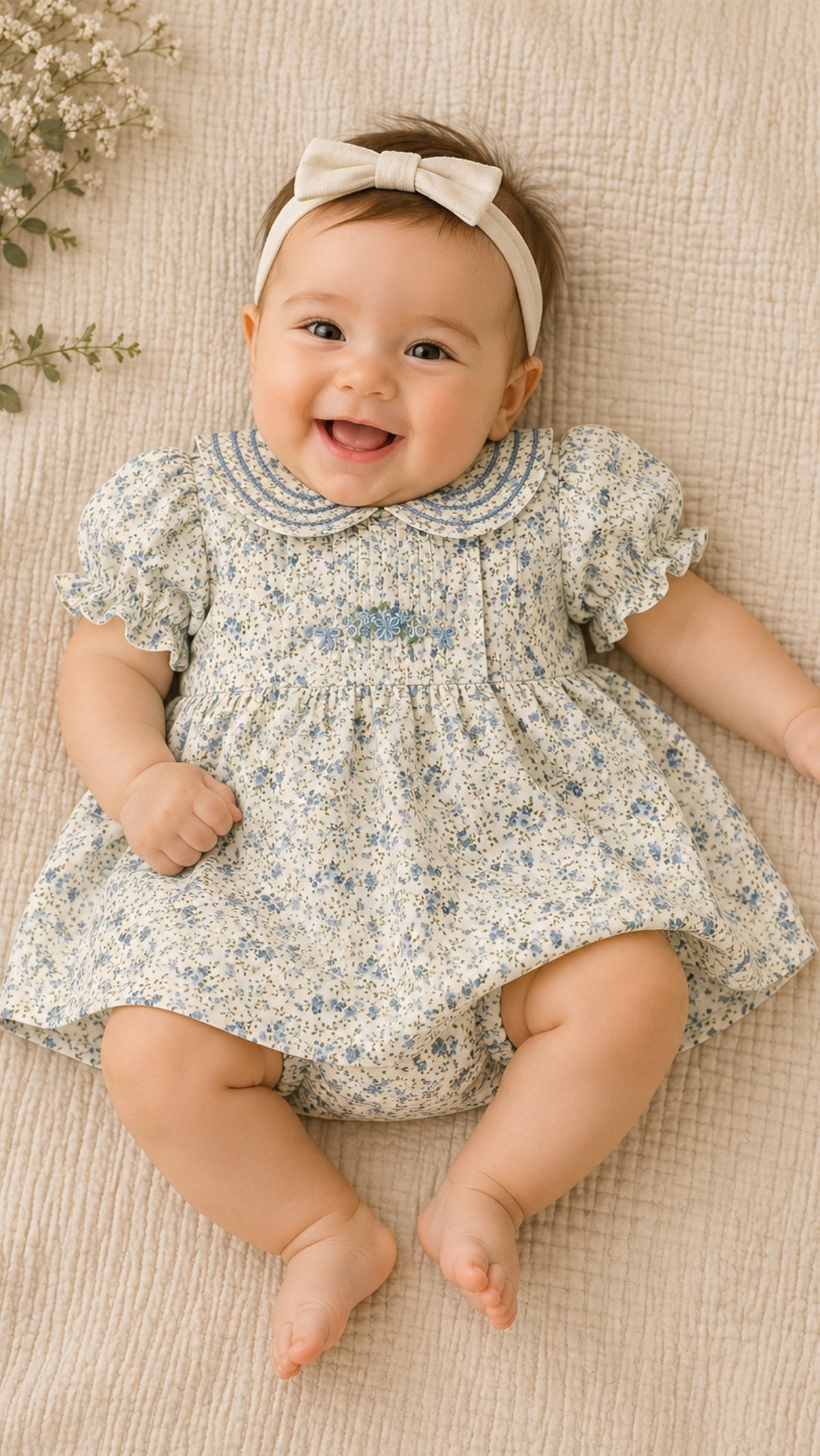Blue Liberty Collar Flower Baby Dress
