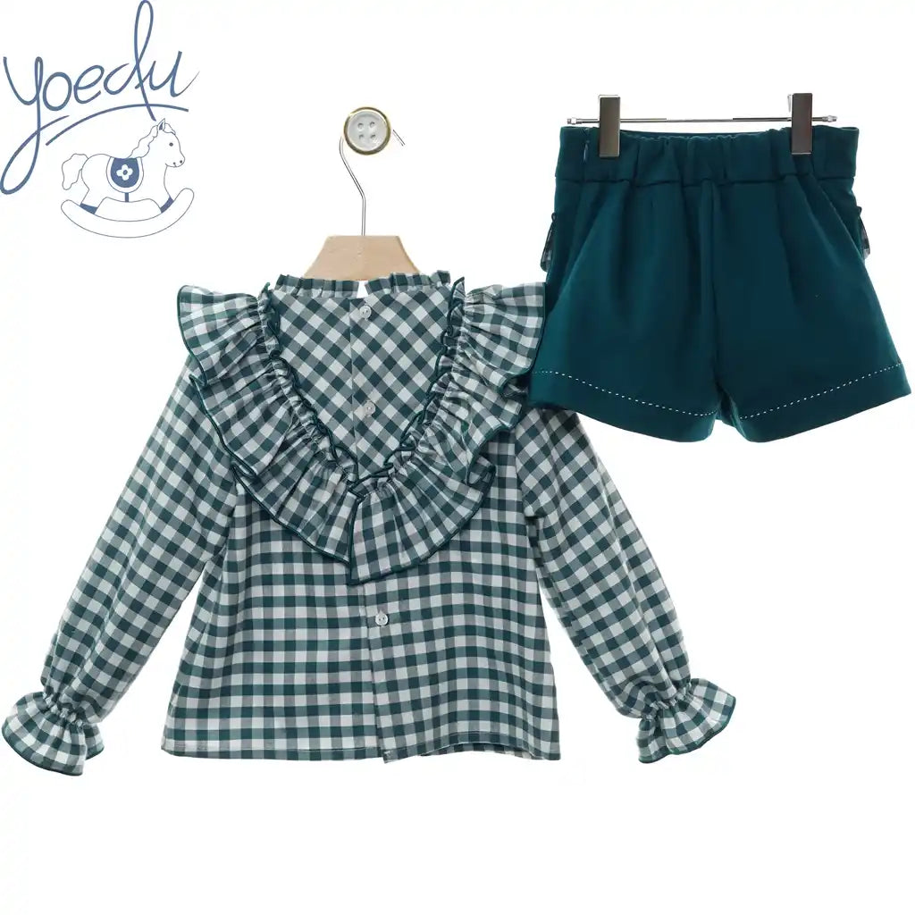 Evergreen Gingham Ruffle Top & Shorts Set