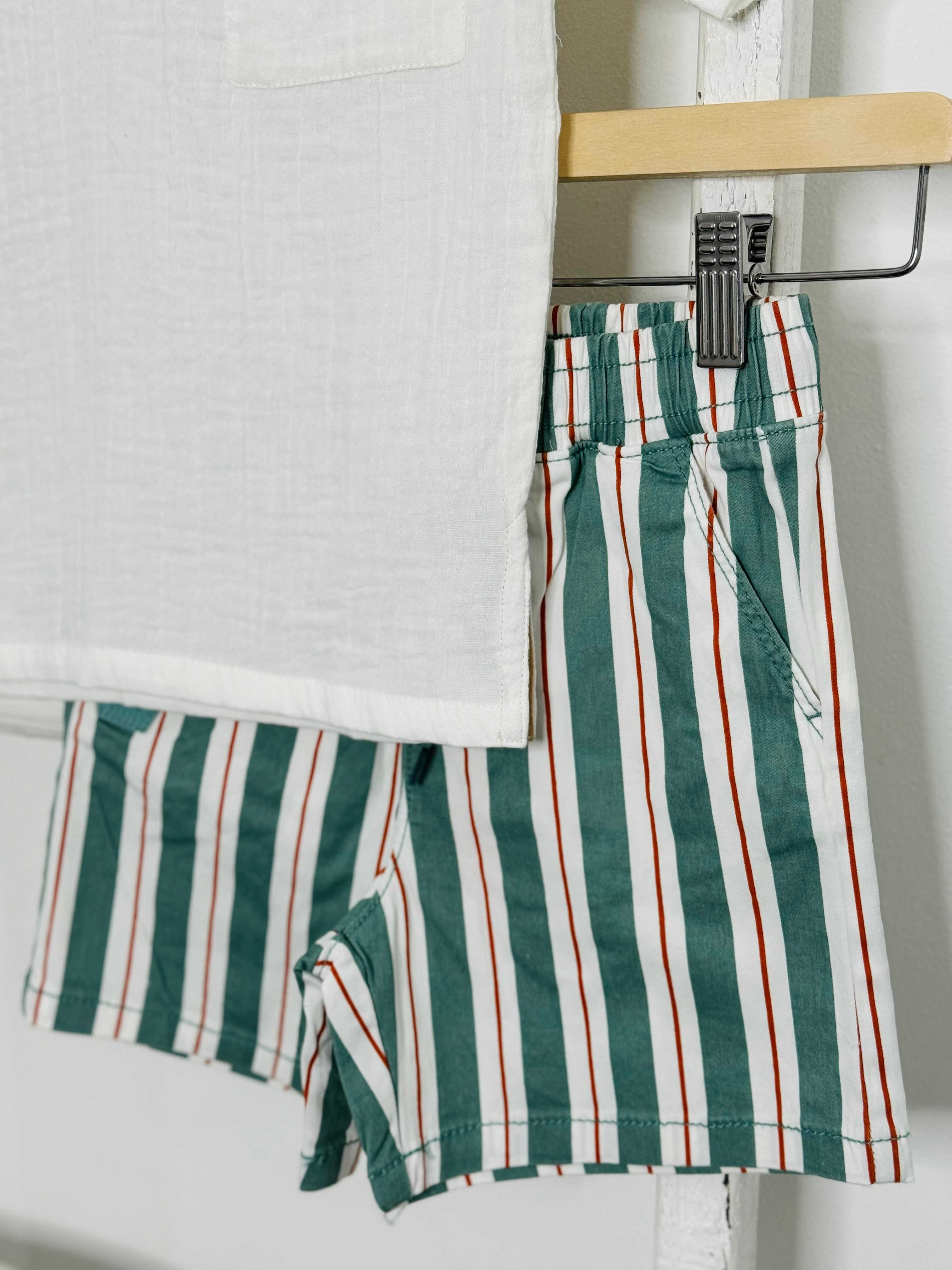 Muslin Top with Stripe Pants Set