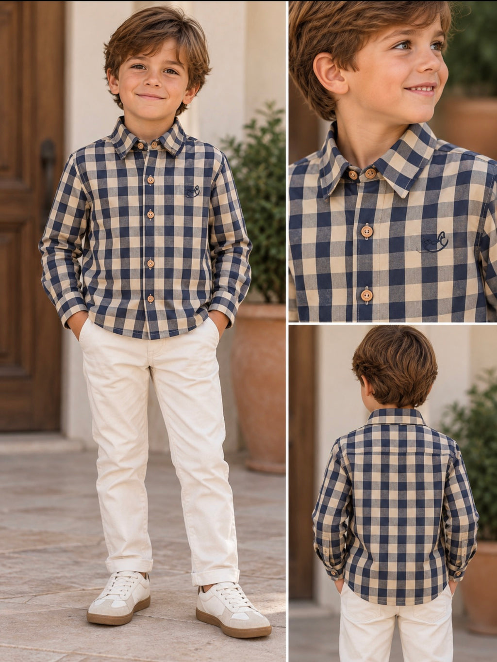 Indigo Gingham Button-Up Shirt