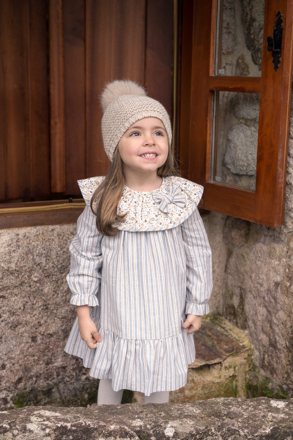 Blue Stripes Pumpkin Collar Girl Dress