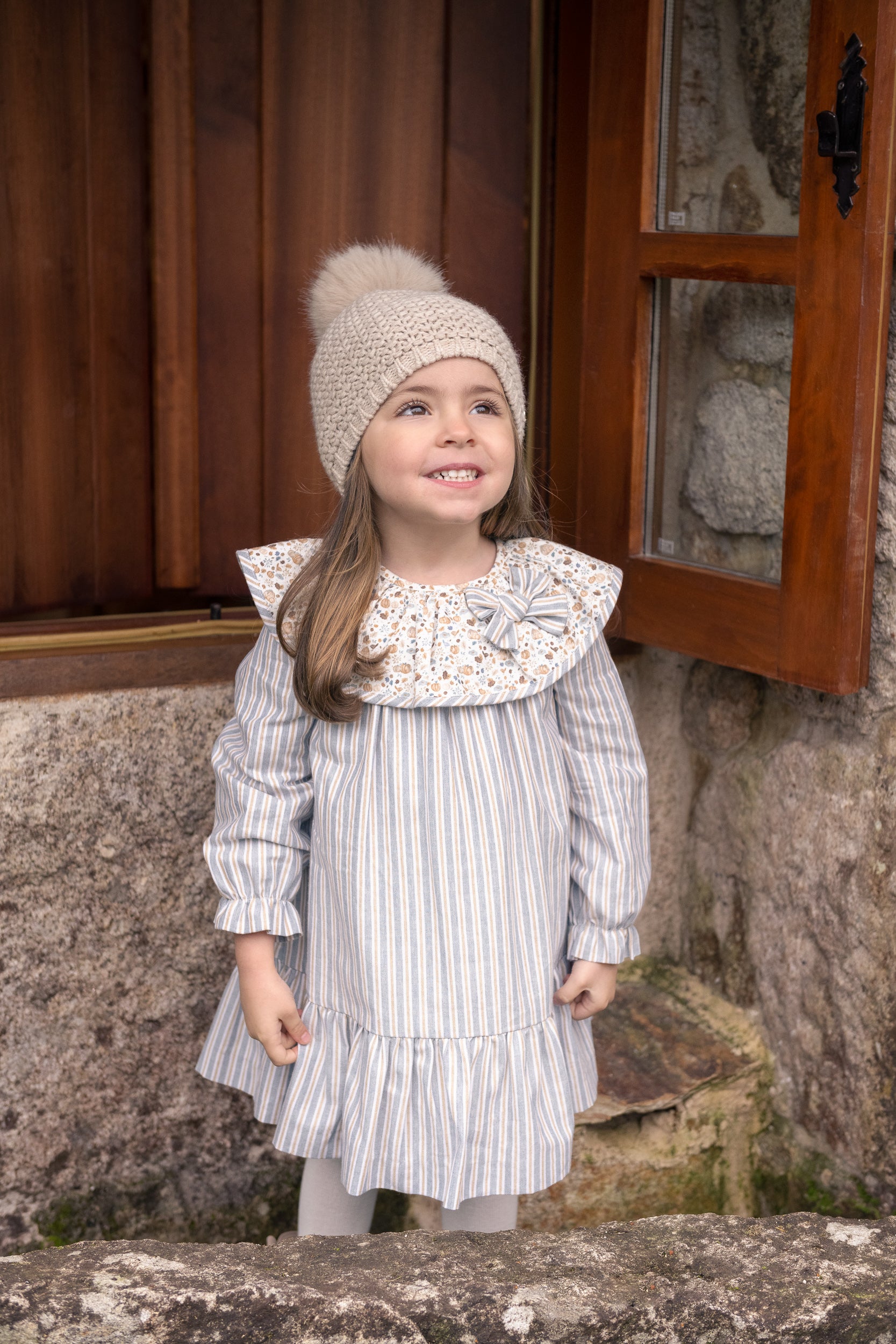 Blue Stripes Pumpkin Collar Girl Dress