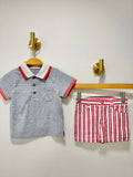 Grey Polo Striped Red Short
