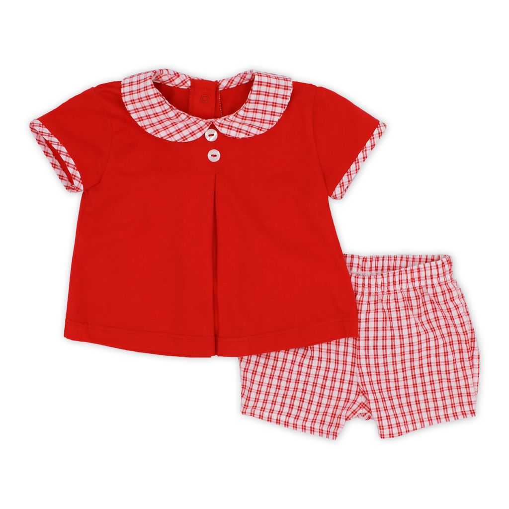 Red Vichy Baby Short Set
