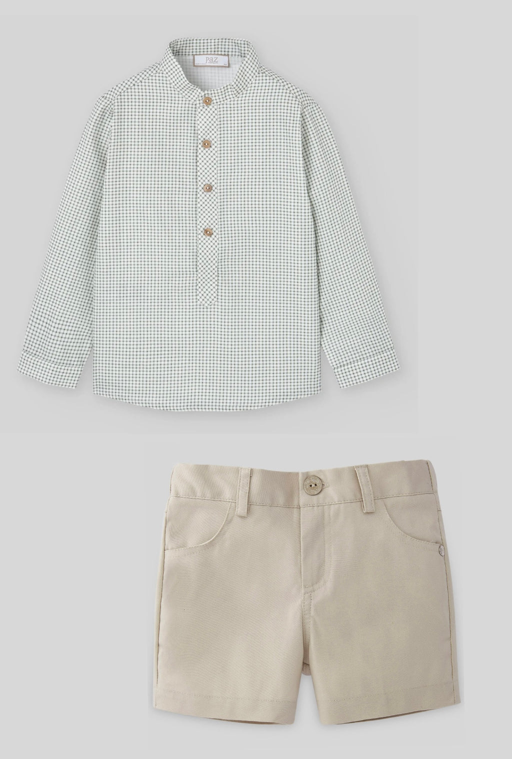 Boys Green Gingham Shirt & Twill Short Set