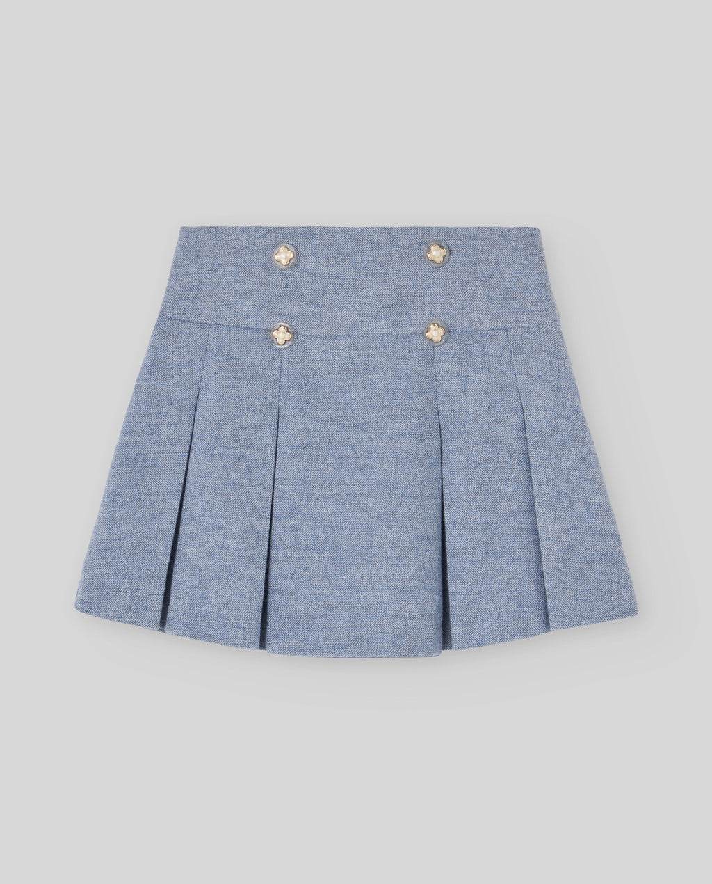 Blue Floral & Pear Blouse with Pleated Skirt Set