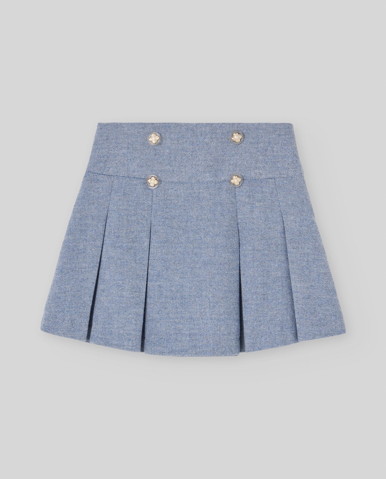Blue Floral & Pear Blouse with Pleated Skirt Set