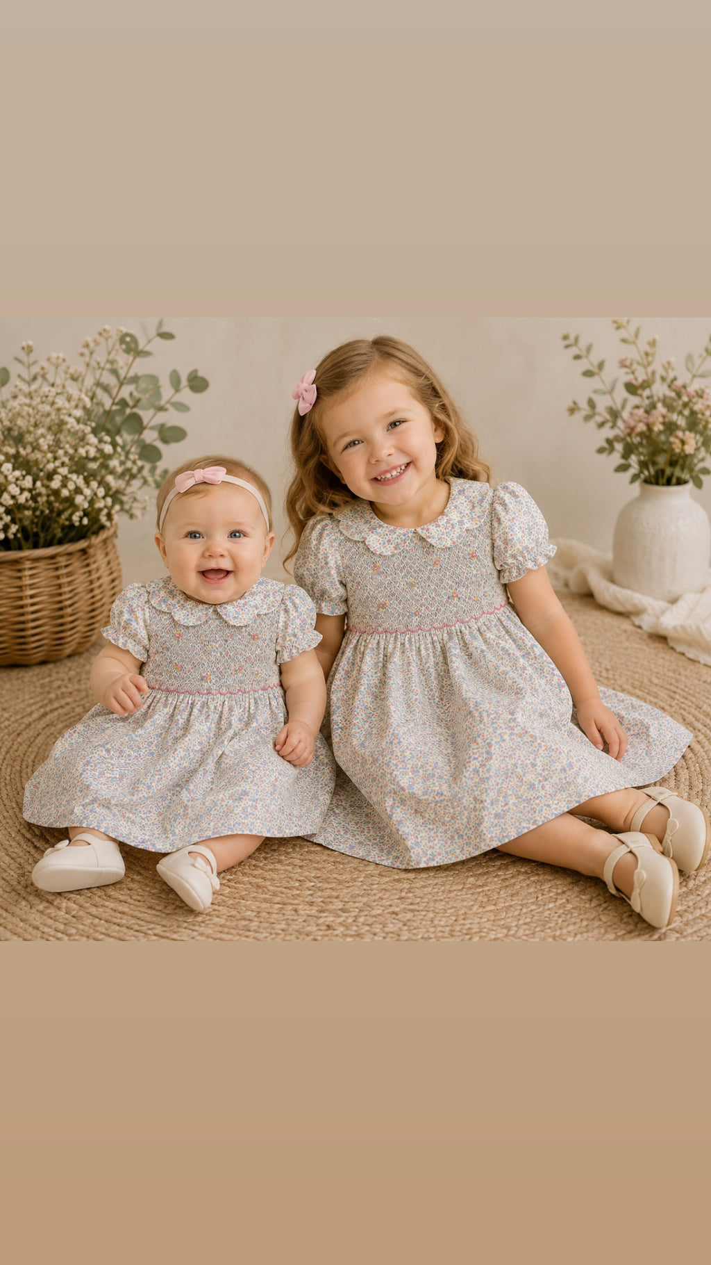 Smock Scallop Pink Flower Baby Dress