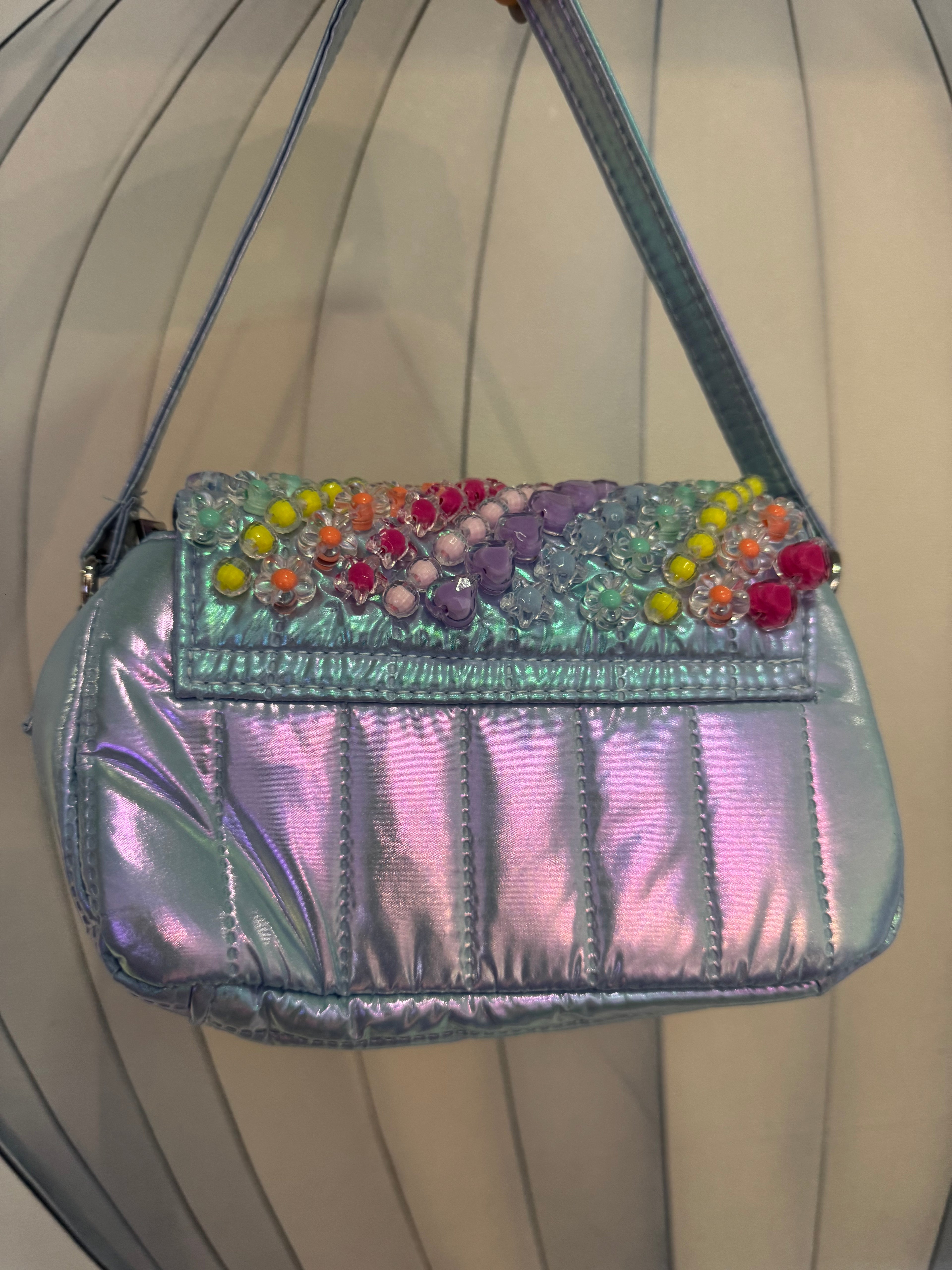 Blue Iridescent Beaded Bag
