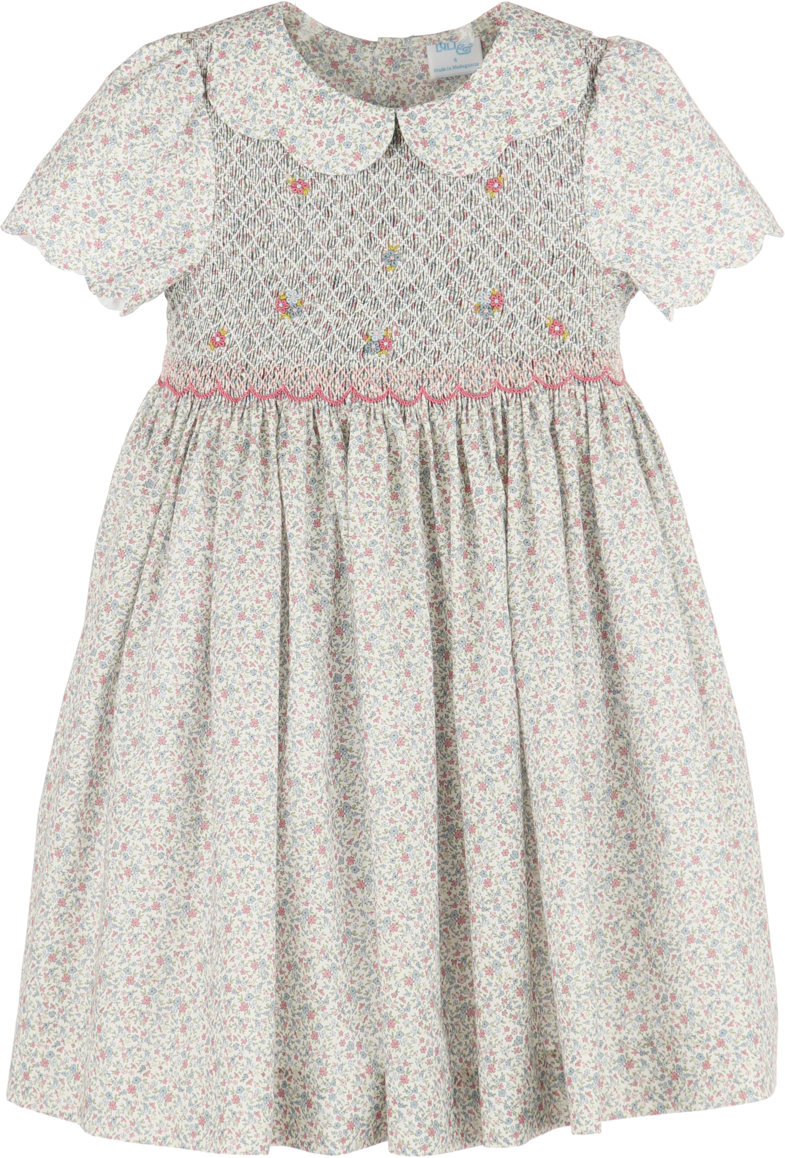 Smock Scallop Pink Flower Baby Dress