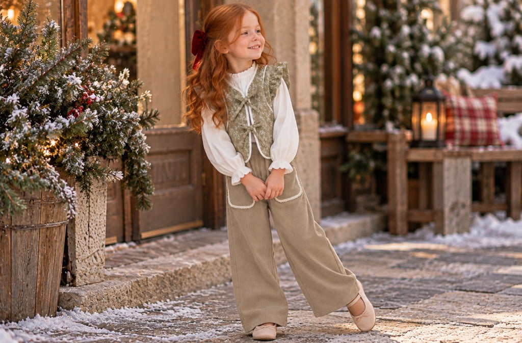 Green Flower Vest Pant Set