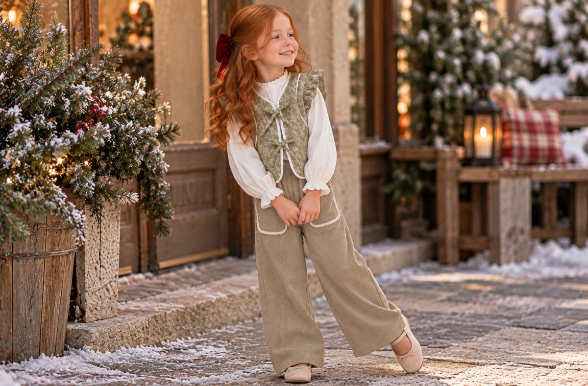 Green Flower Vest Pant Set