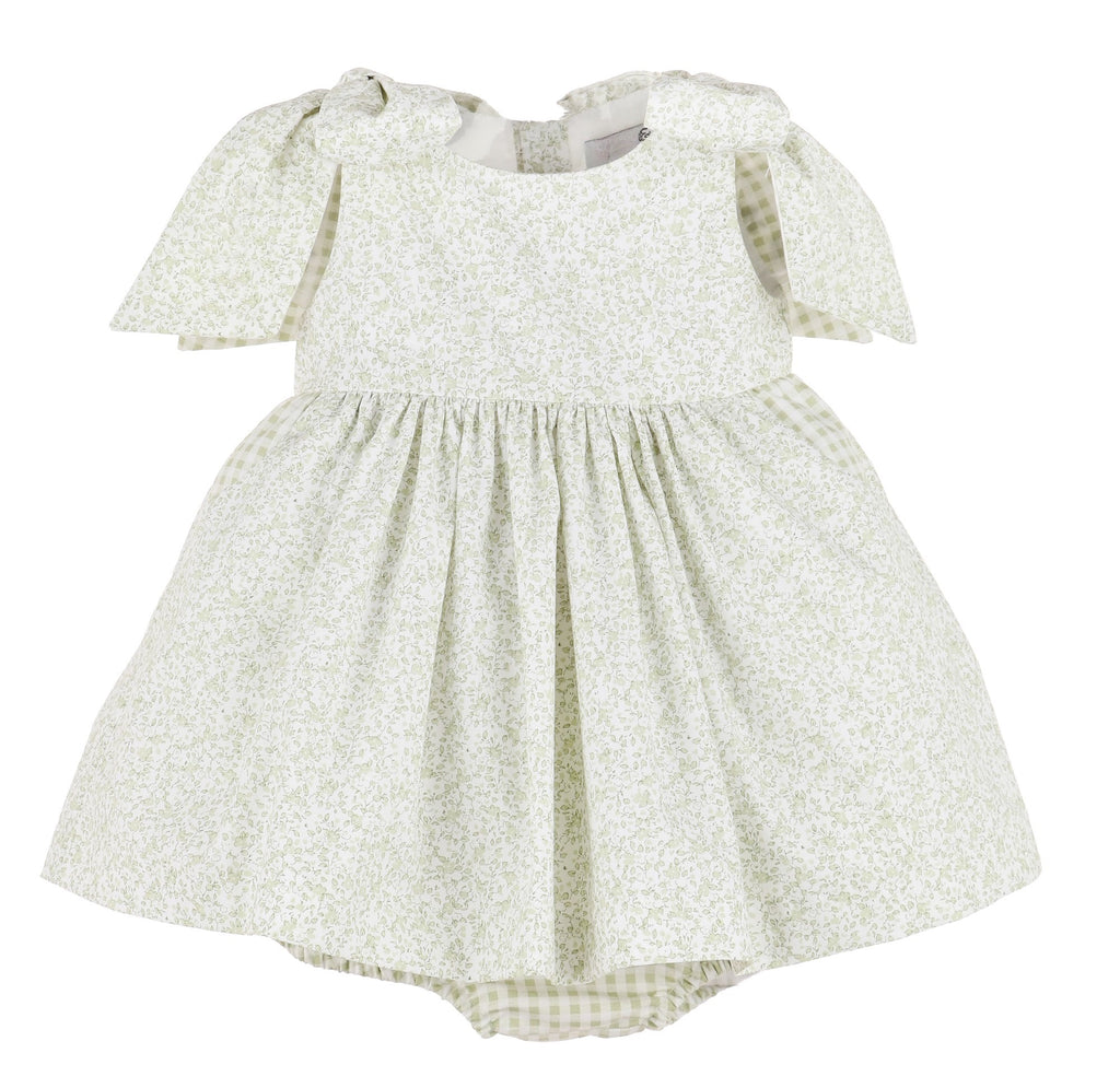Green Flowers & Vichy Bow Dress