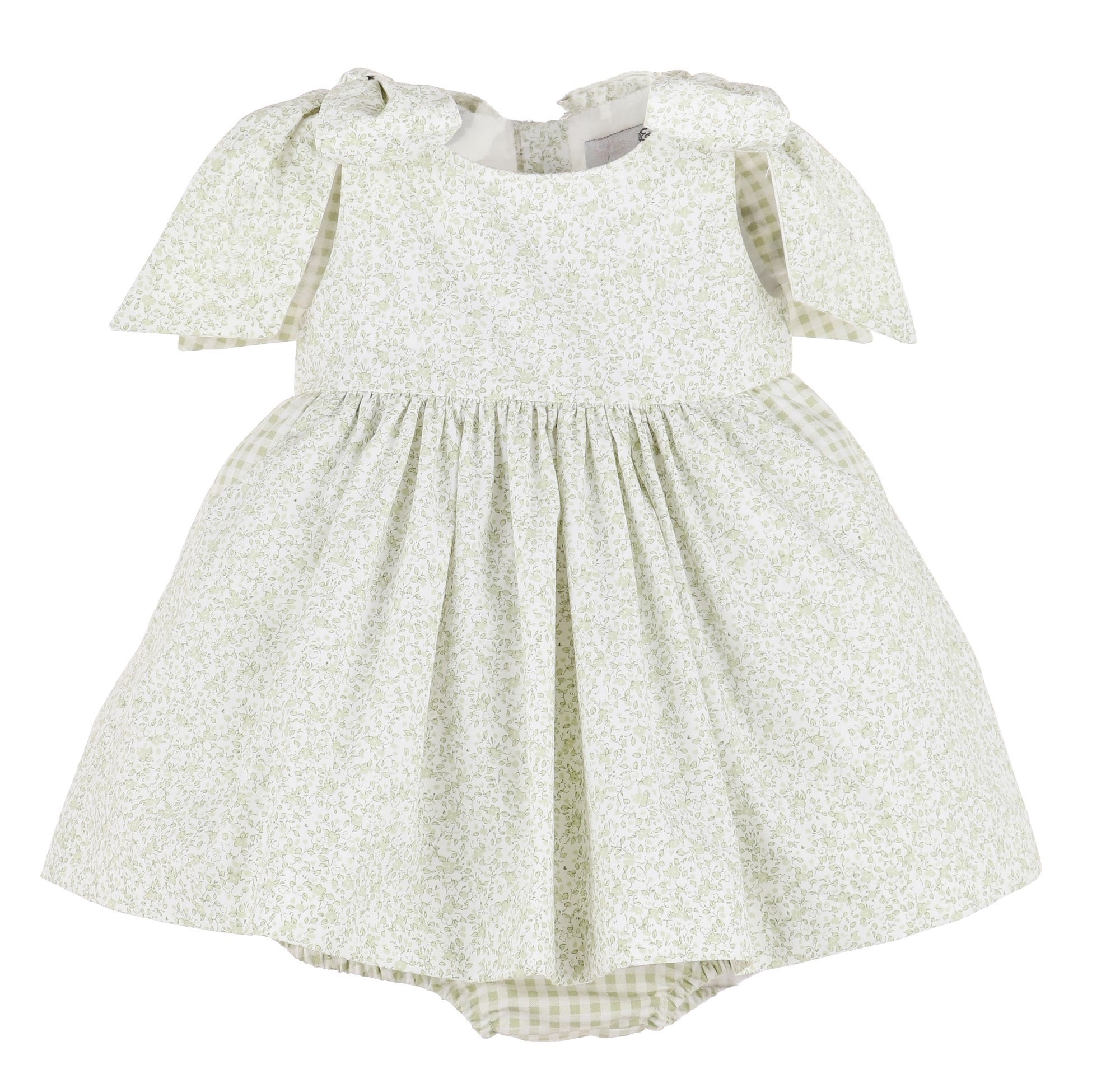 Green Flowers & Vichy Bow Dress