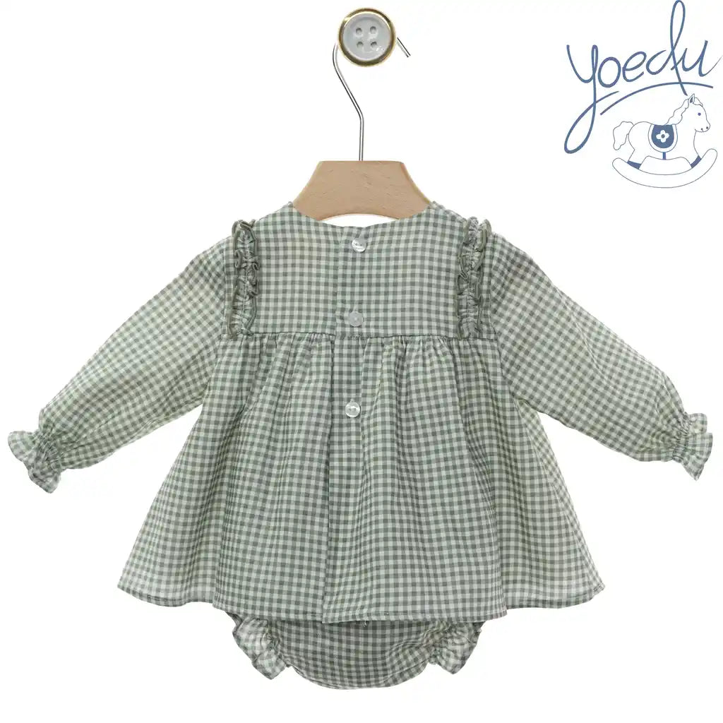 Sweetheart Sage Gingham Dress & Bloomer Set