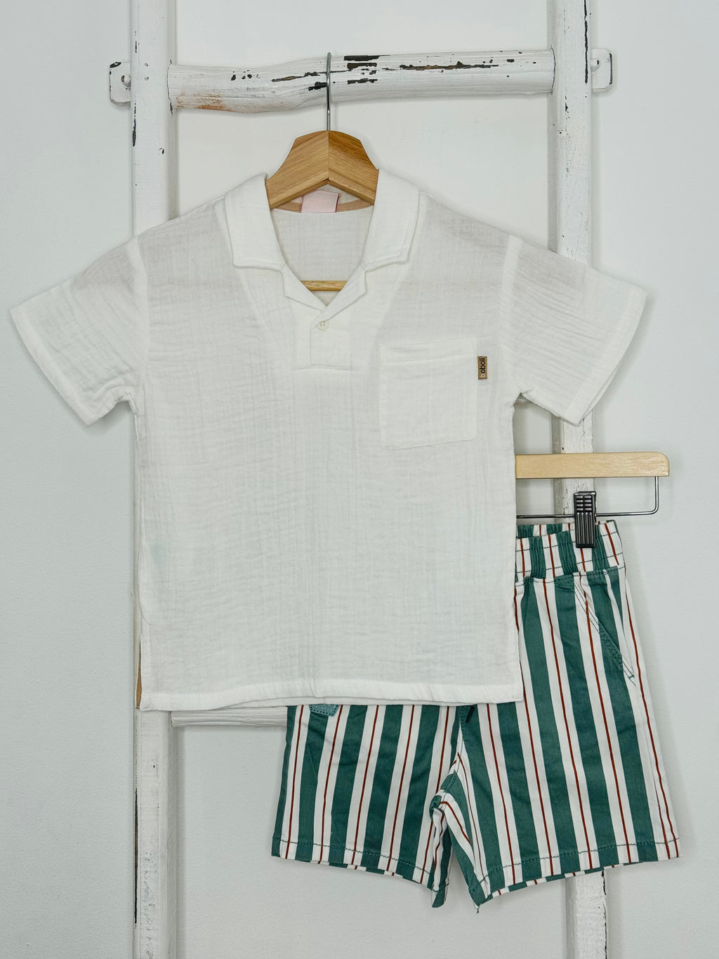 Muslin Top with Stripe Pants Set