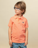 Coral Polo with Navy Moto