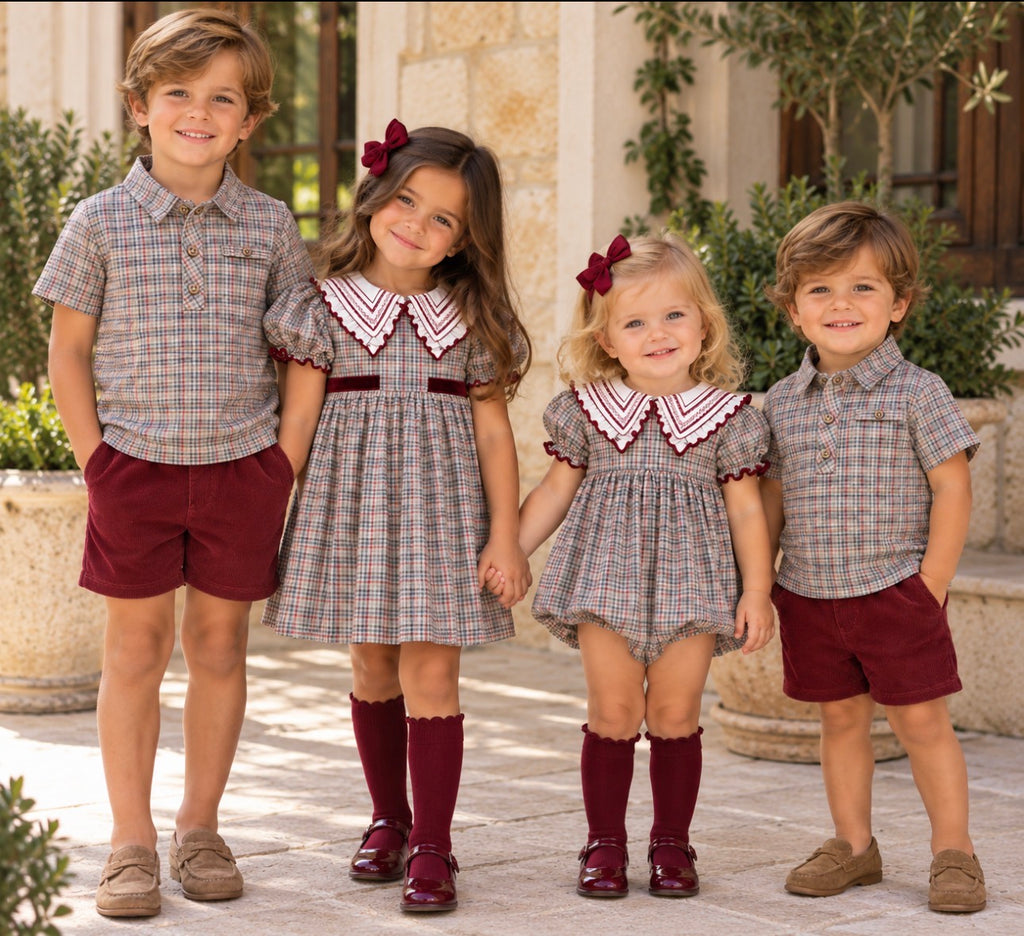 Burgundy Velvet Plaid Dress