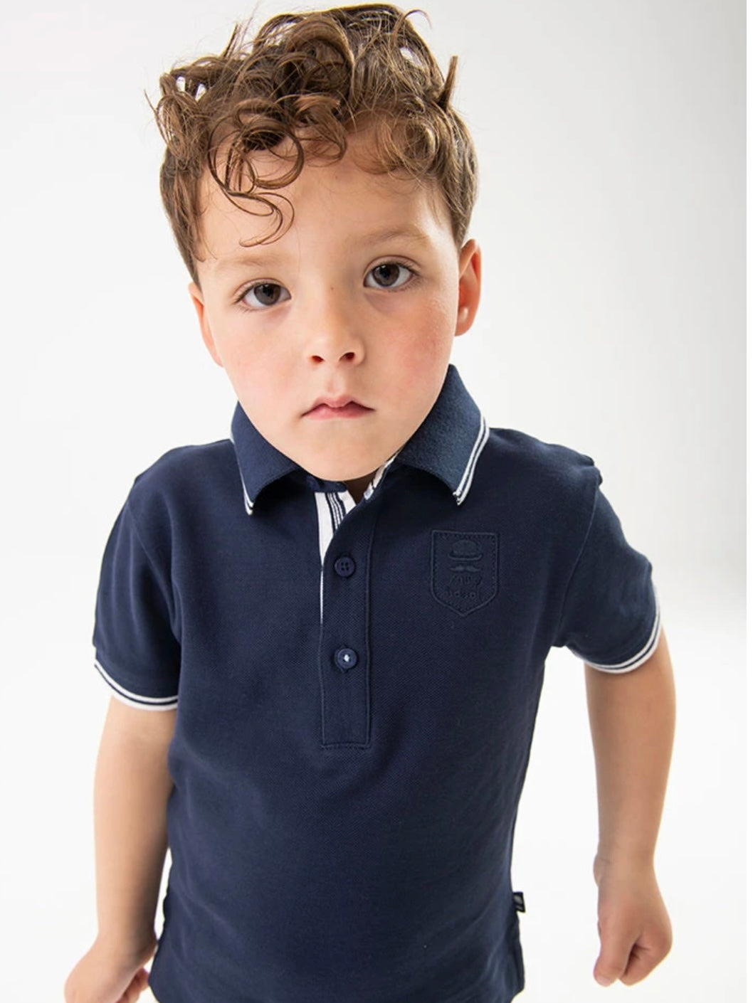 Navy Blue white Striped Collar