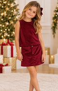 Burgundy Crystal Bloom Skirt Set