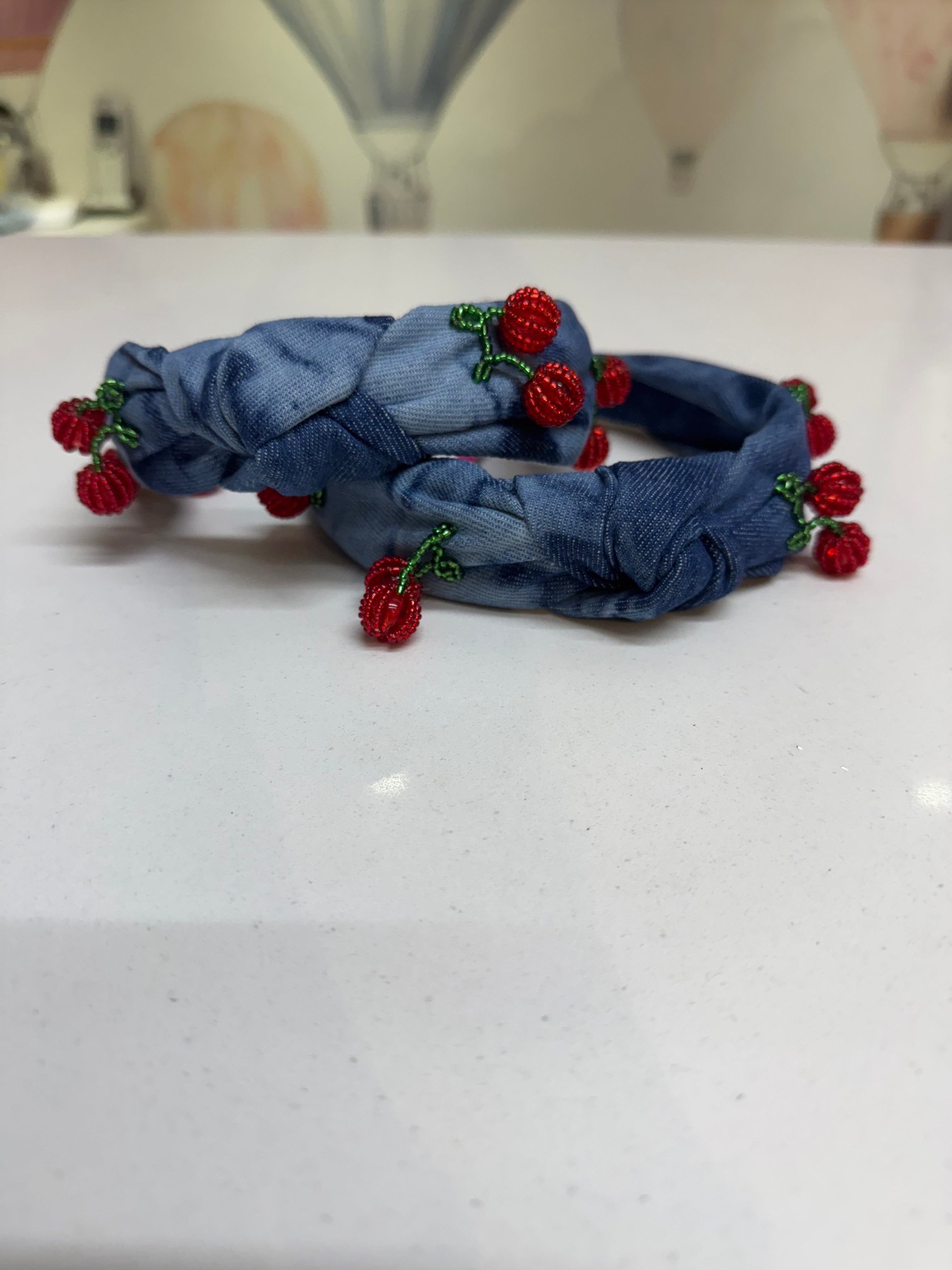 Denim Cherry Headband