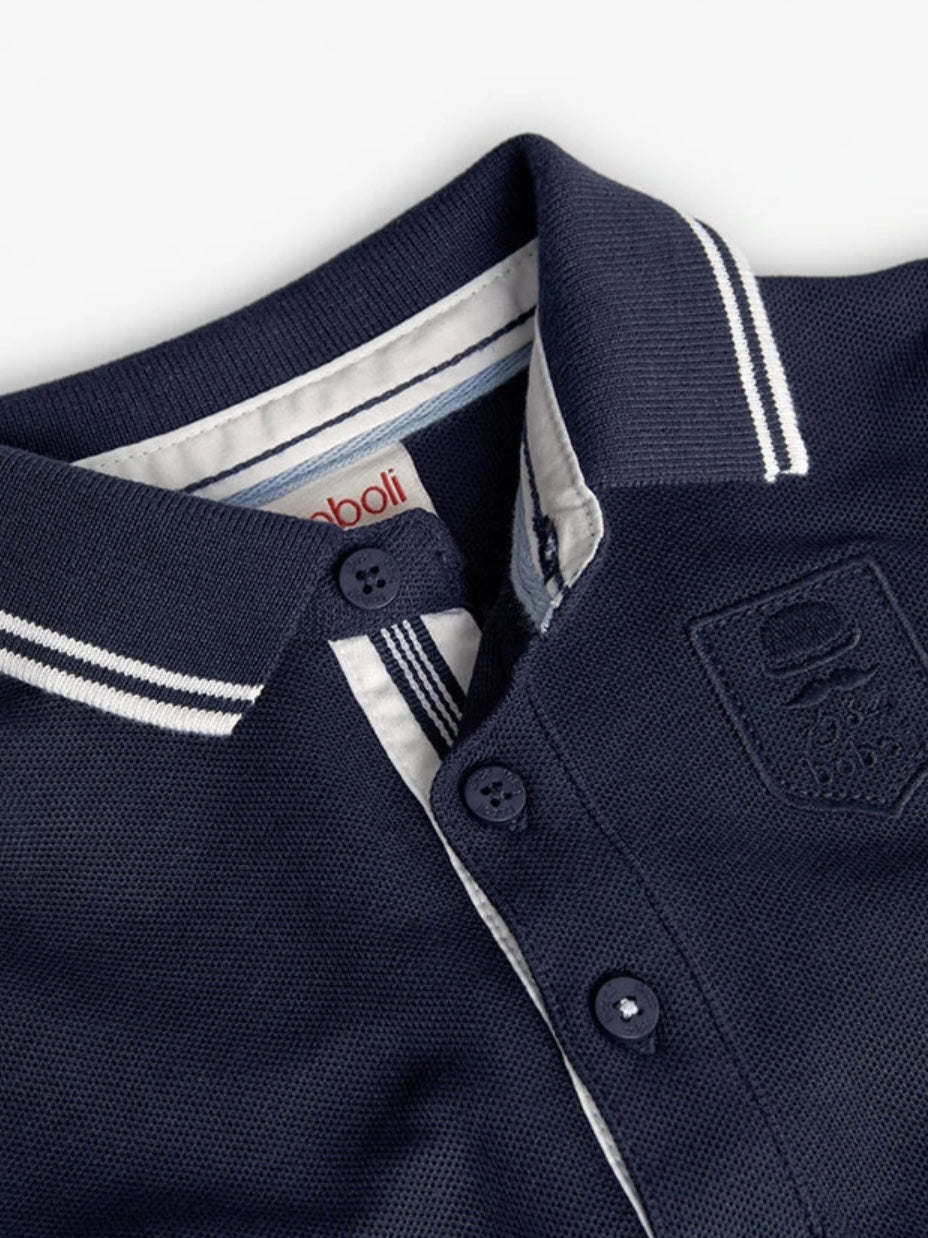 Navy Blue white Striped Collar