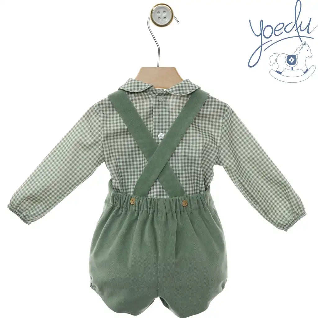 Sage Gingham Shirt & Corduroy Overall Set