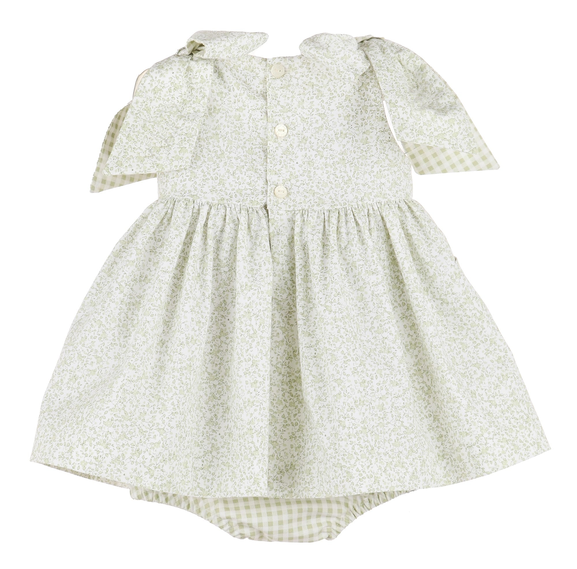 Green Flowers & Vichy Bow Dress