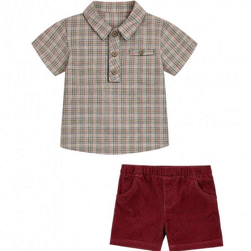 Burgundy Plaid Boy Set