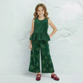 Green Petal Velvet Pant Set