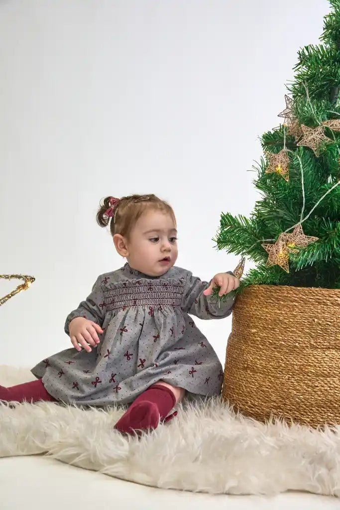 Burgundy Bow Baby Dress