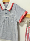 Grey Polo Striped Red Short