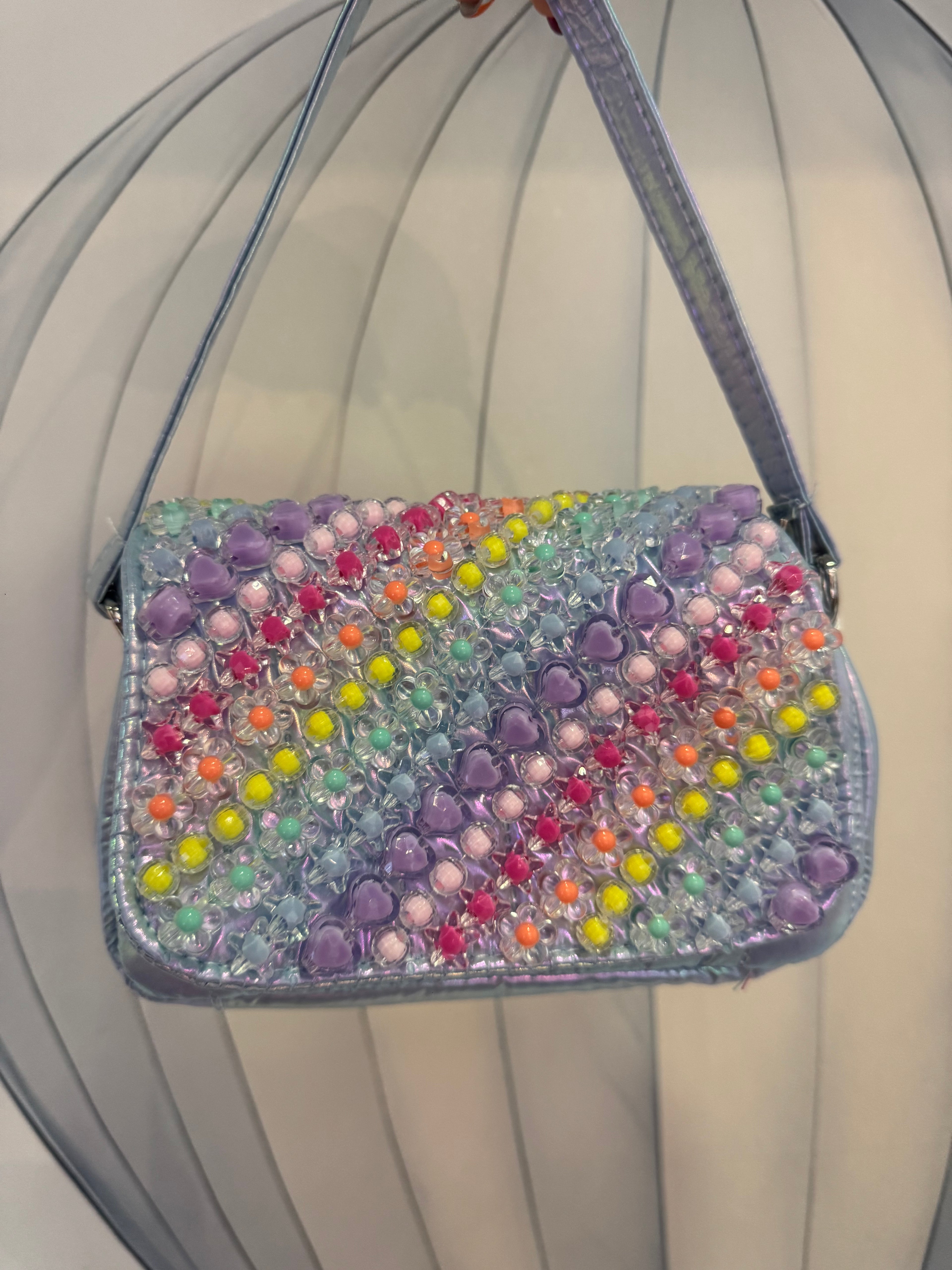 Blue Iridescent Beaded Bag