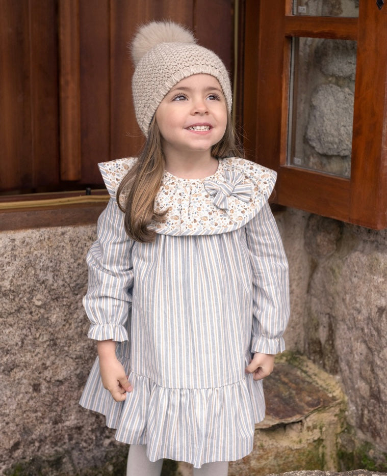 Blue Stripes Pumpkin Collar Girl Dress