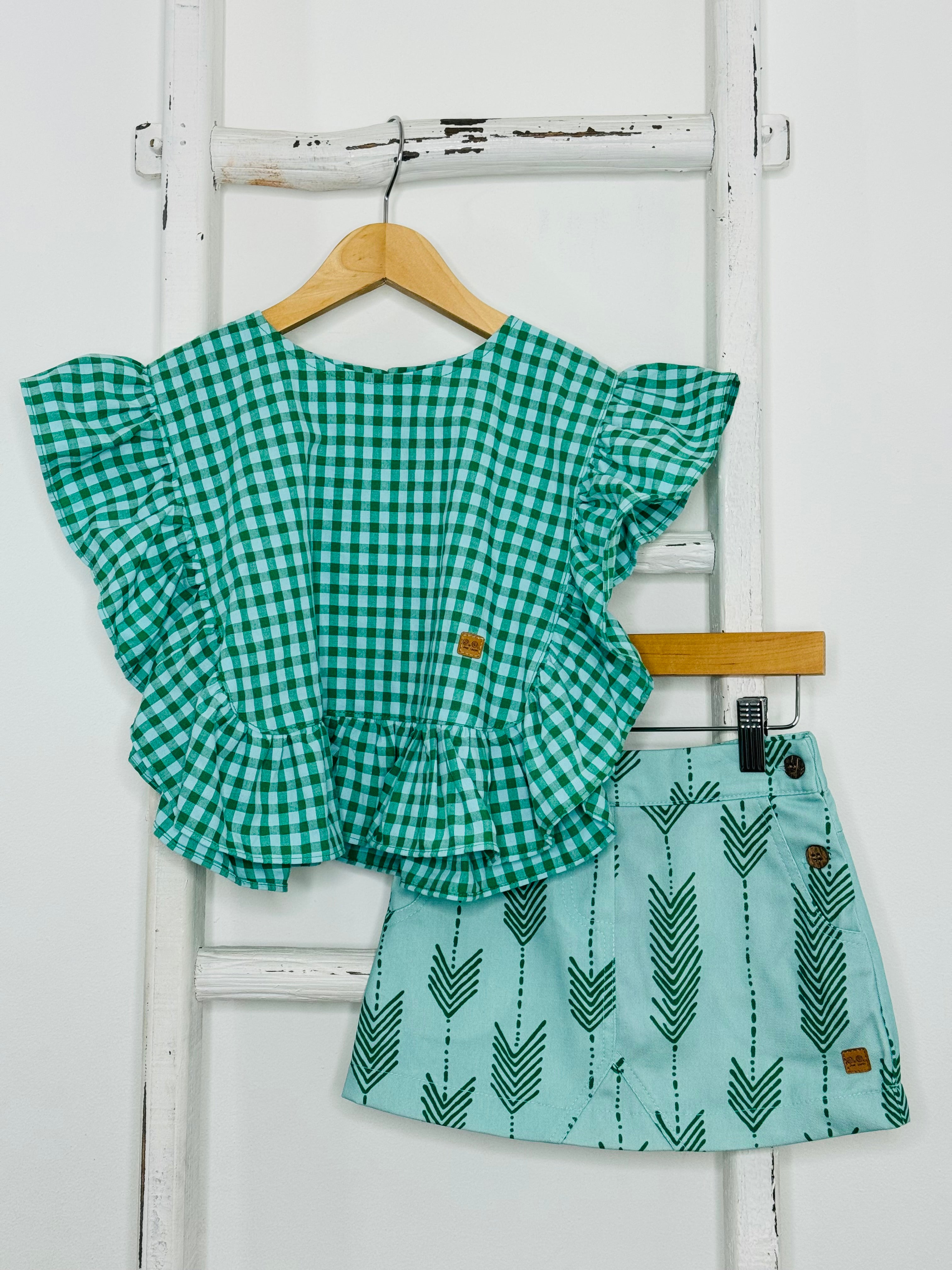 Green Vichy & Arrow Skort Set