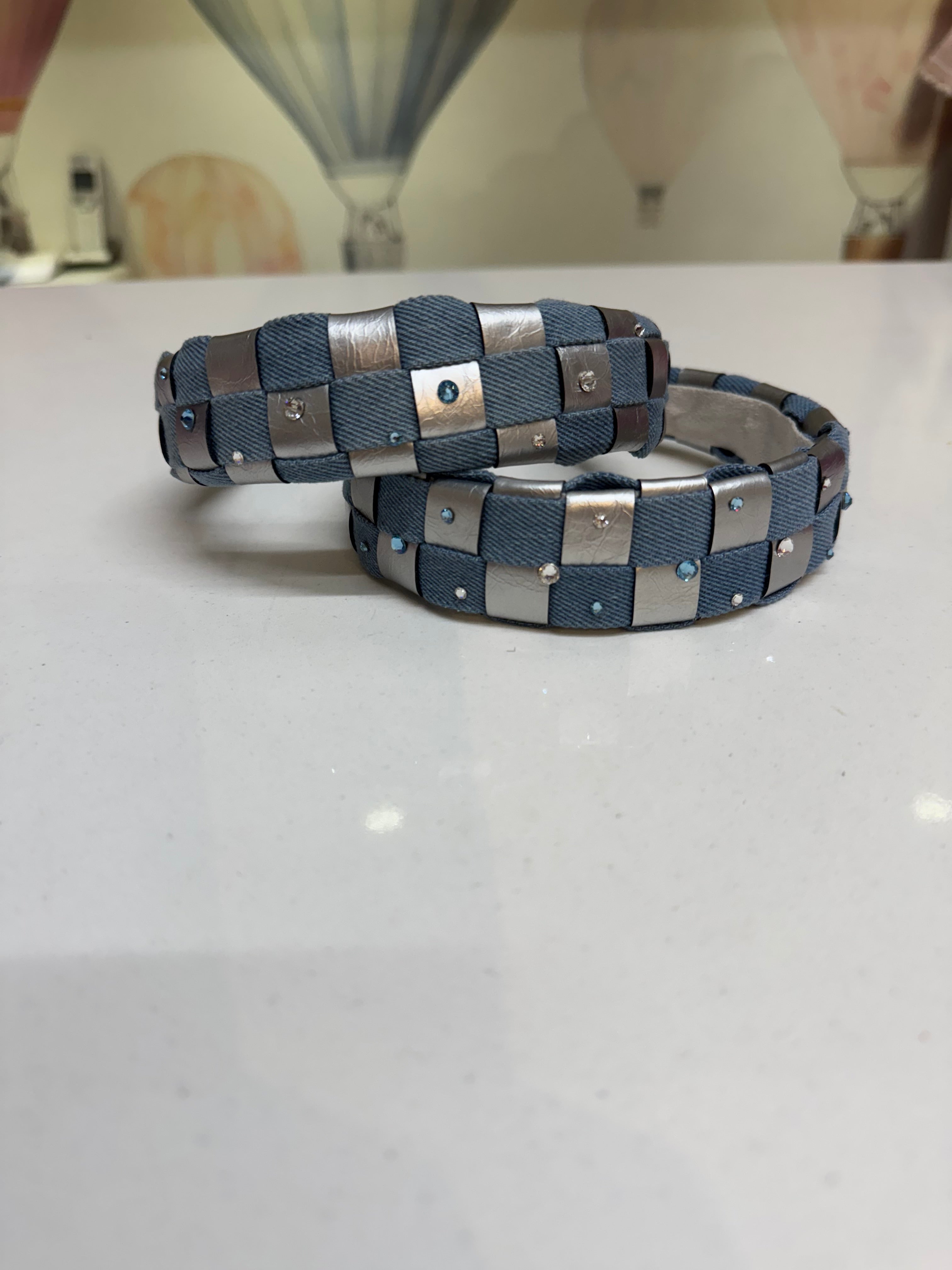 Silver & Denim Gingham Headband