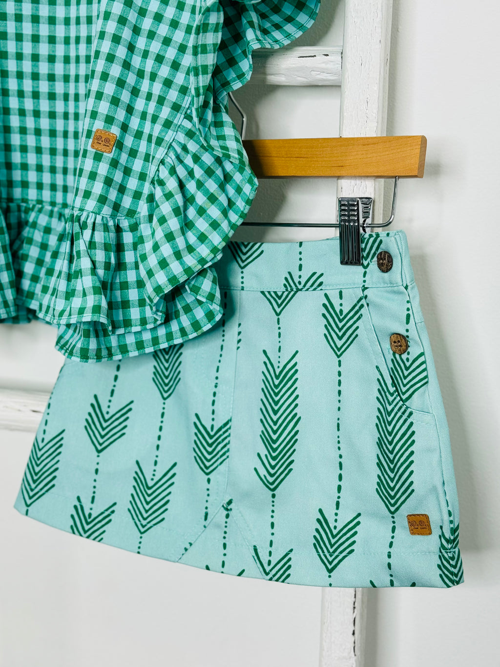 Green Vichy & Arrow Skort Set