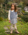 Blue Floral & Pear Blouse with Pleated Skirt Set