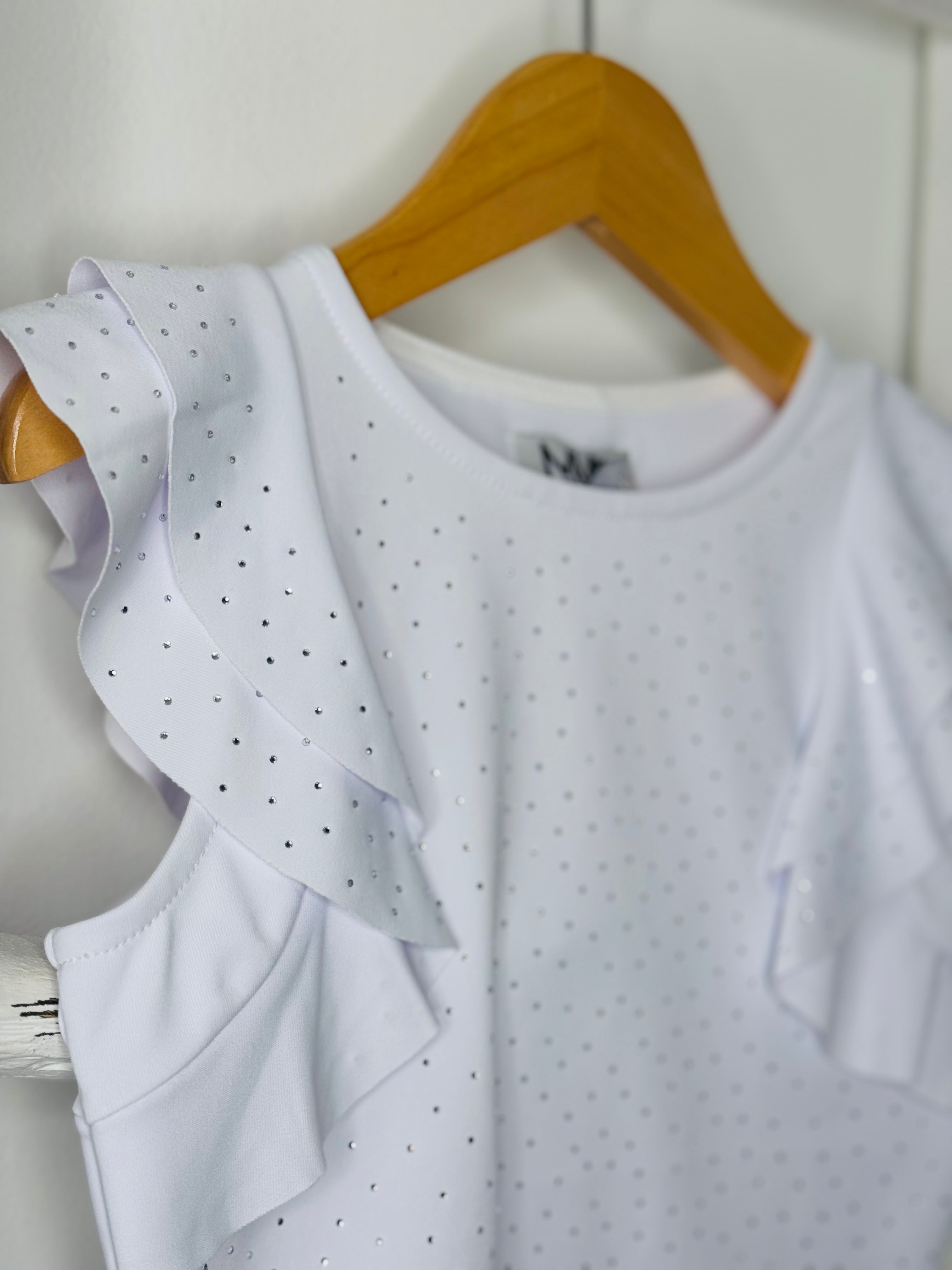White Rhinestone Ruffle Top